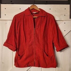 Women's Vintage Corduroy Full Zip Top. Red. Size S.